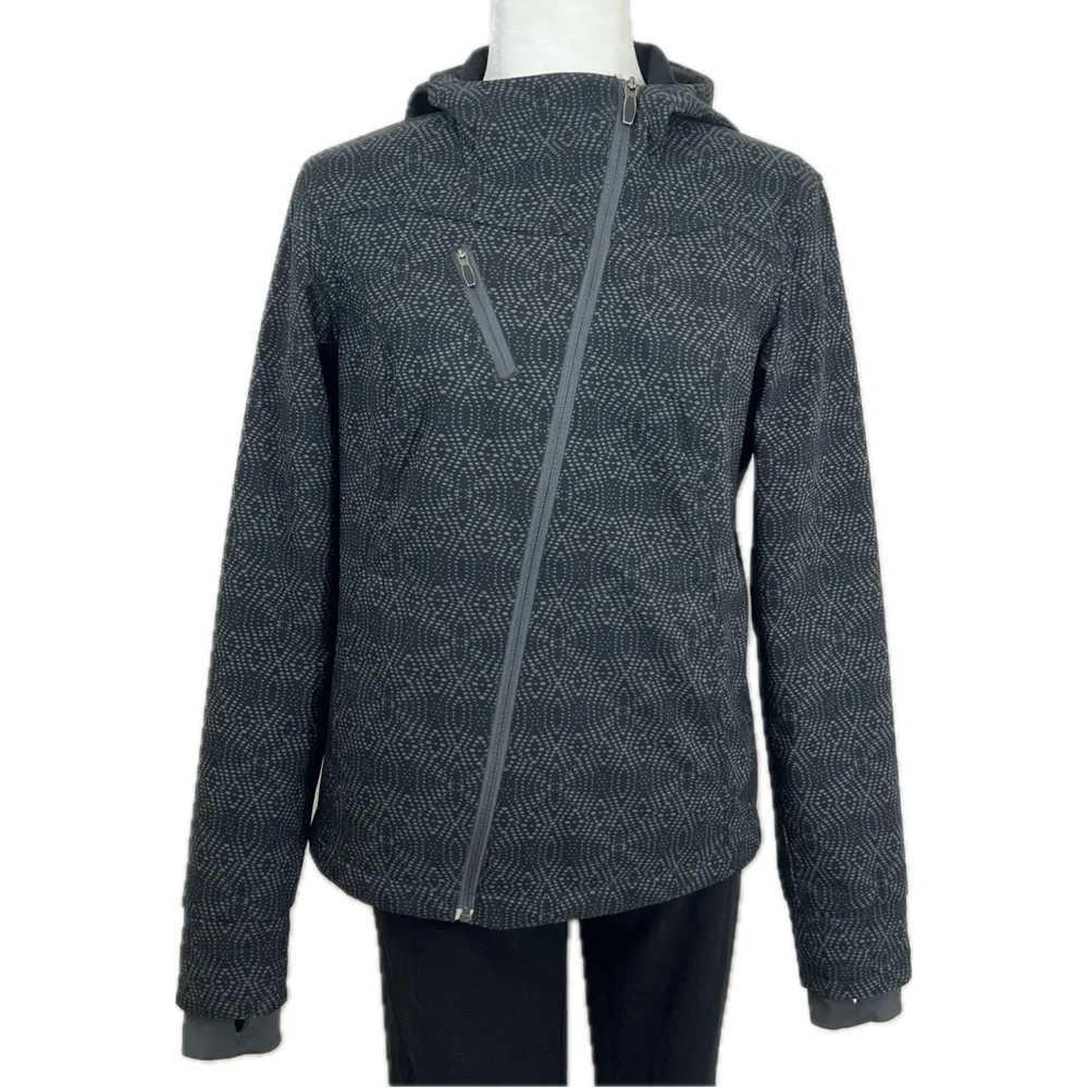 Columbia Jacket Asymmetrical Zip Omni-Shield Softshell Hooded Black Gray Medium